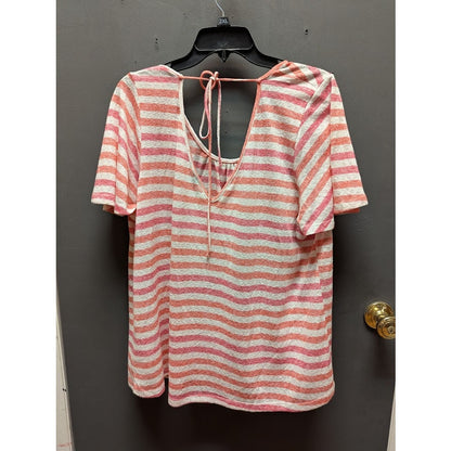 bobeau Size 1x Striped Curvy Emile Scoop Neck Blouse Coral Cream Casual Travel