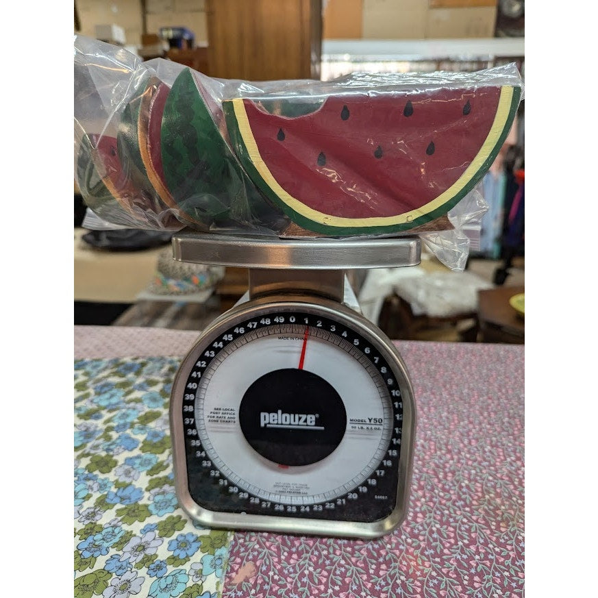 Vintage Painted Watermelon wood Napkin Holder (6) Napkin Ring Set 7pc. KITSCHY