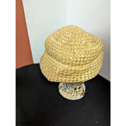 Vintage 50s Jacki Golden Cellulose Straw Bubble Cloche Hat Mod Yellow