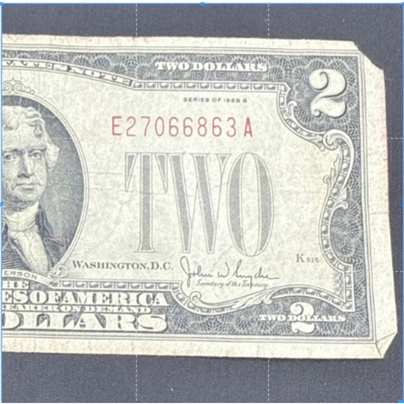 Paper Currency Bank Note USA Paper Money $2 Series 1928 G Red Seal