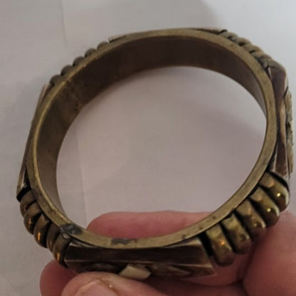 Wood Brass bone bracelet Vintage Viking MCM brown goldtone Bone Viking bangle
