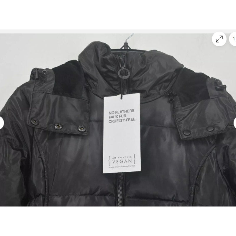 Noize Removable Hood Puffer Coat Long Sleeves Two Way Zip Flap Small vegan