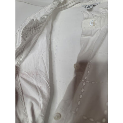 Crown & Ivy White eyelet button up Dress Midi Size XL Pockets flutter sleeve