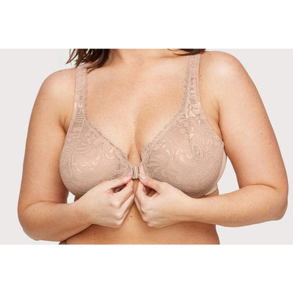 Glamorise Tan Cafe Front-Closure Stretch Lace WonderWire Bra Size 46C