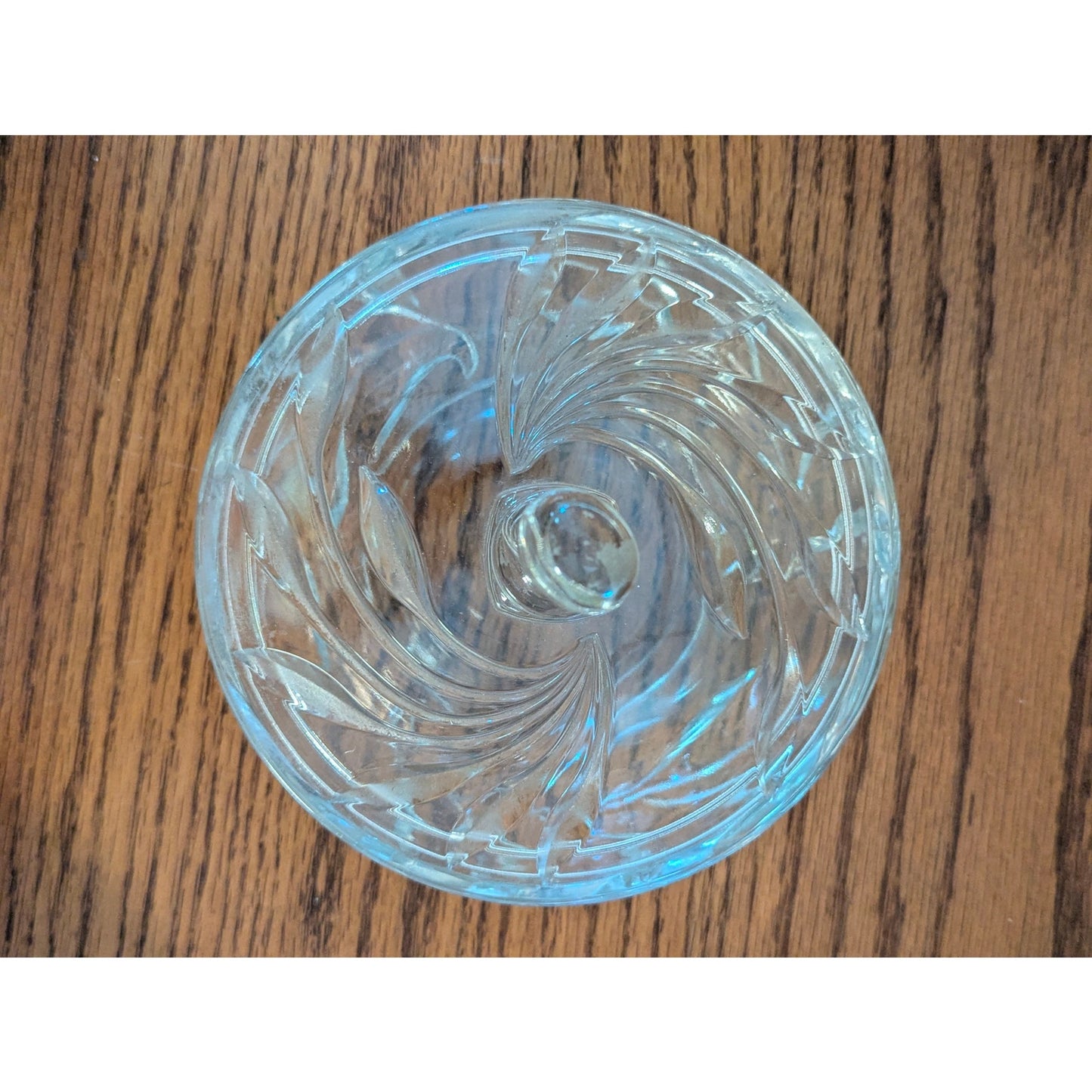 Vintage Clear Pressed Glass Candy Dish & Lid Swirl Design Powder Vanity Trinket