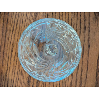 Vintage Clear Pressed Glass Candy Dish & Lid Swirl Design Powder Vanity Trinket