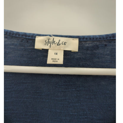 Style & Co Blue Embroidery Boho Blouse Size 1X