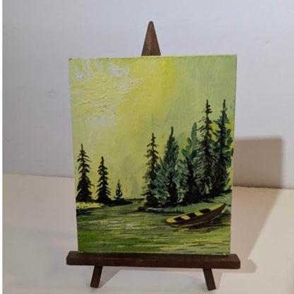 Vintage Anthony Studio Mini 6" Oil Painting on Wood Easel St. Paul MN Landscape