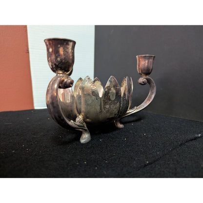 Vintage Leonard Silver Plate Lotus Flower Candelabra Centerpiece Bowl