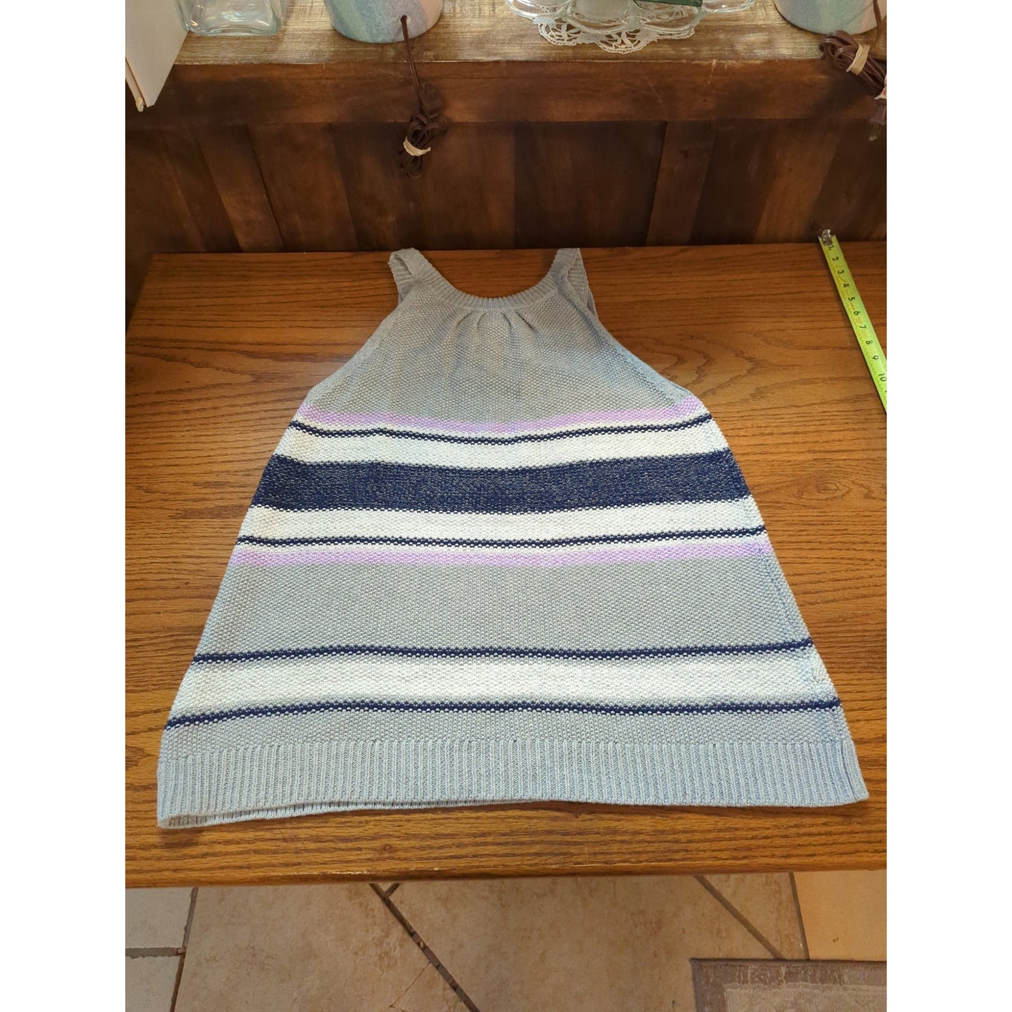 Caslon NWT Grey Striped Knit Swing Tank Top Size Large Textured Sleeveless