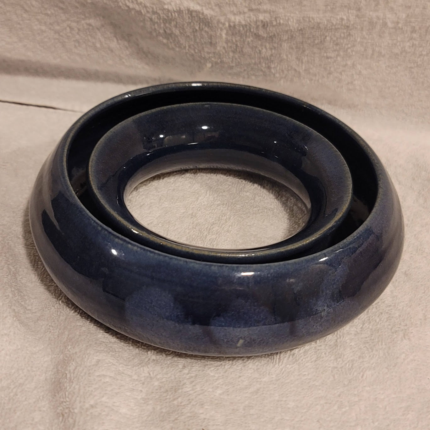 Flower Ring Blue HandPot  7" Stoneware Handmade Pottery Daisy Pansy Flower vase