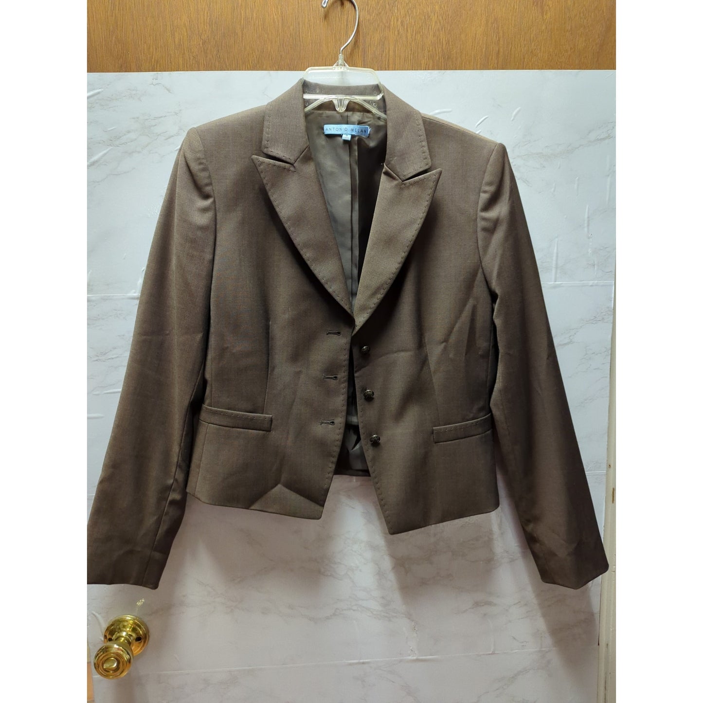 Antonio Melani Brown Cropped Pick Stitch Bolero Jacket Wool Blend Career Shrug 8