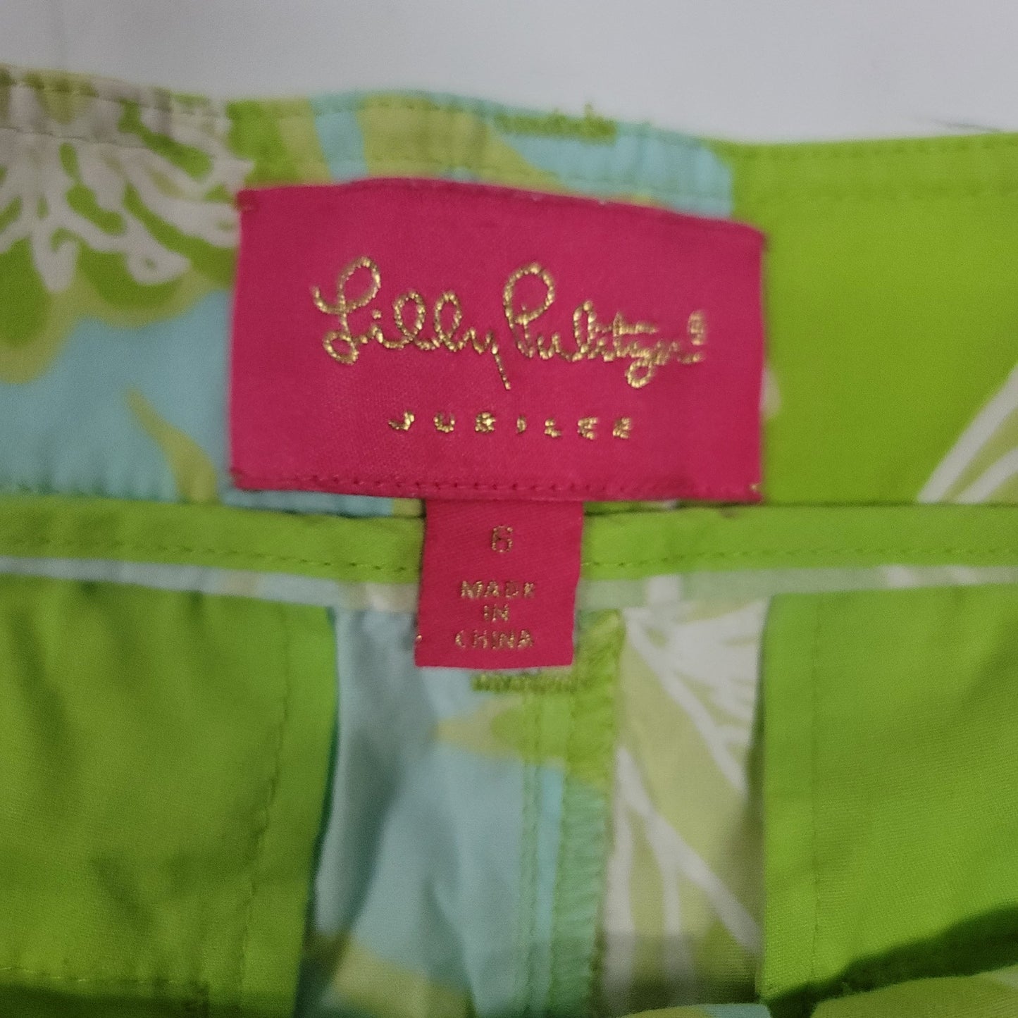 LILLY PULITZER Jubilee 50th Anniversary Shorts Green Blue Floral Size 6