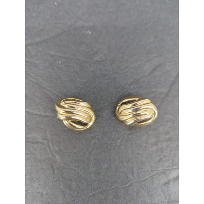 Vintage Gold Tone Ribbed Swirl Dome Clip on Earrings Chunky Retro