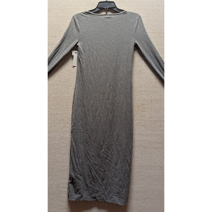 Abound Side Slit Rib Knit Long Sleeve Round Neck Midi Dress Sz Small Grey NWT