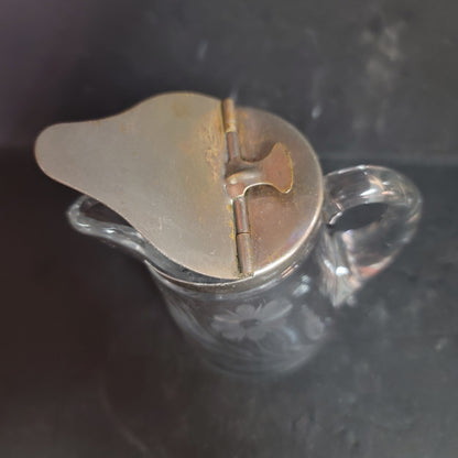 Vintage 4.5" FLORAL CUT GLASS SYRUP PITCHER CREAMER BY HEISEY