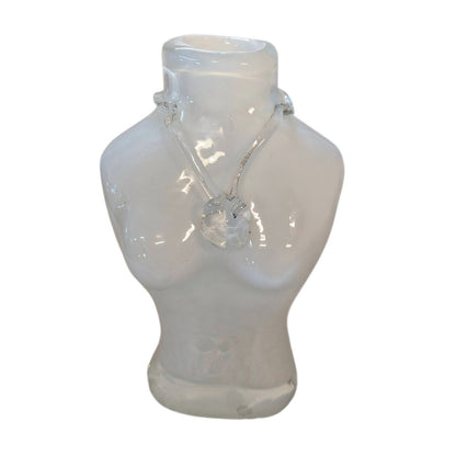 Vintage Y2K Frosted Glass Female Bust Torso Vase Clear Necklace Statue 10"