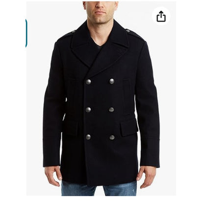 Vince Camuto XL NAVY blue nautical Peacoat lined double Breasted MENS