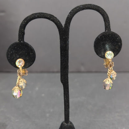 Vintage Iridescent Aurora Borealis Crystal Necklace and Clip On Earring Set