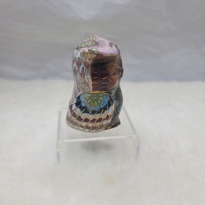 Vintage 1970s Cloisonné Enameled Owl Figurine Jeweled Rhinestone Bird