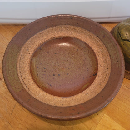 Stoneware studio pottery butter loaf cheese dome lidded Cloche Artisan earthtone