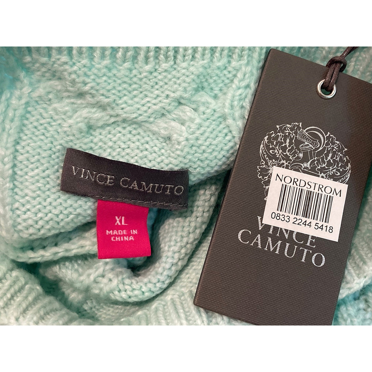 NWT Vince Camuto Cable Knit Mock Neck Sweater Sz XL/Extra Large Sea Mist