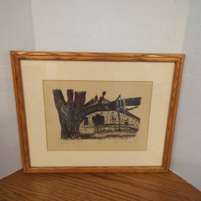 John E. Helms Jr. titled Hastings Fla. I #45/200 Oak Frame Glass Lit