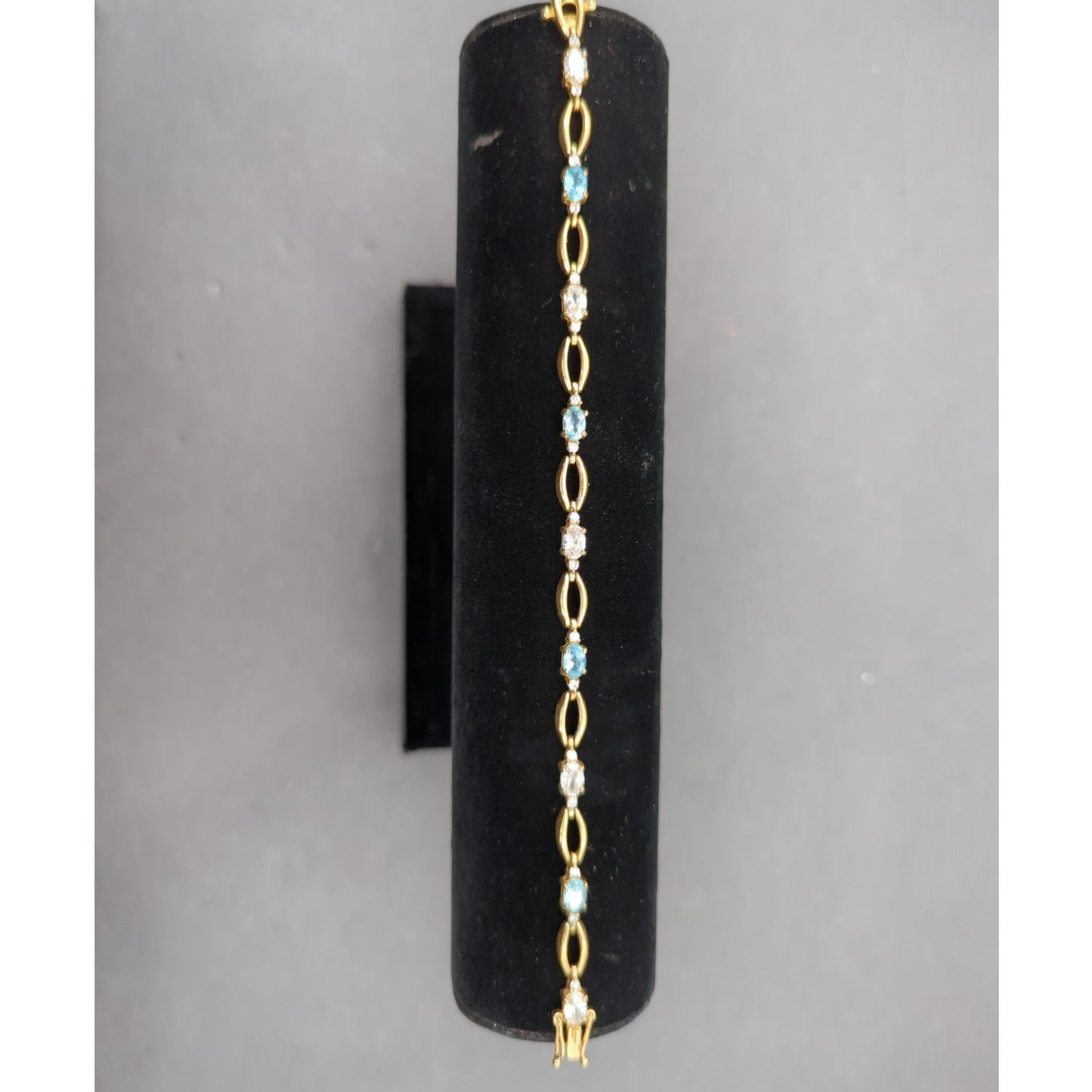 Vintage Fashion Gold-Tone Marquise Link Aquamarine Crystal Bracelet
