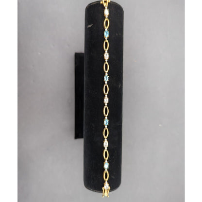 Vintage Fashion Gold-Tone Marquise Link Aquamarine Crystal Bracelet