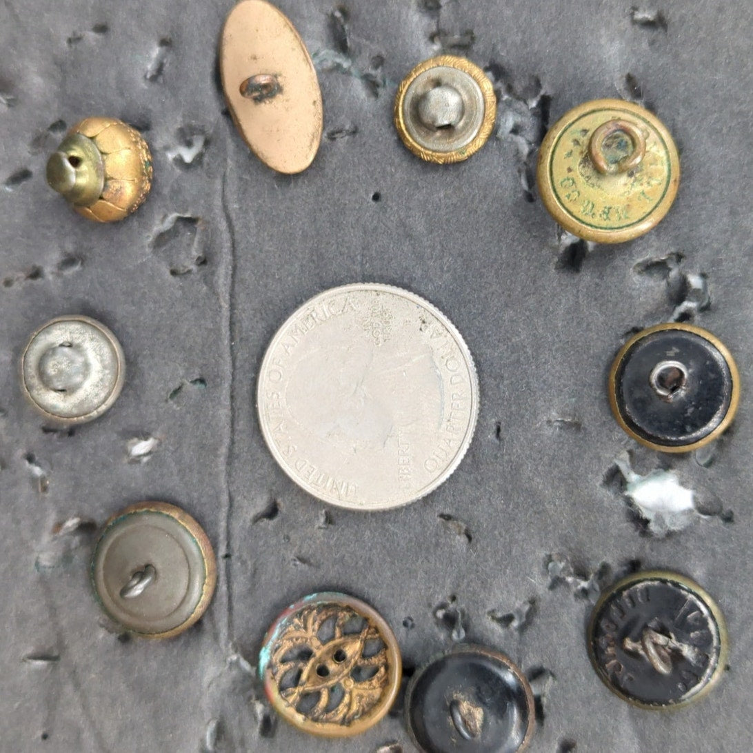 LOT FF of 10 Antique Vintage Victorian Brass Mixed Materials Buttons ESTATE FIND