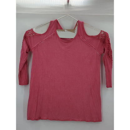 Fourteenth Place Mauve Cold Shoulder Blouse Top with Lace Sleeves 1X Plus