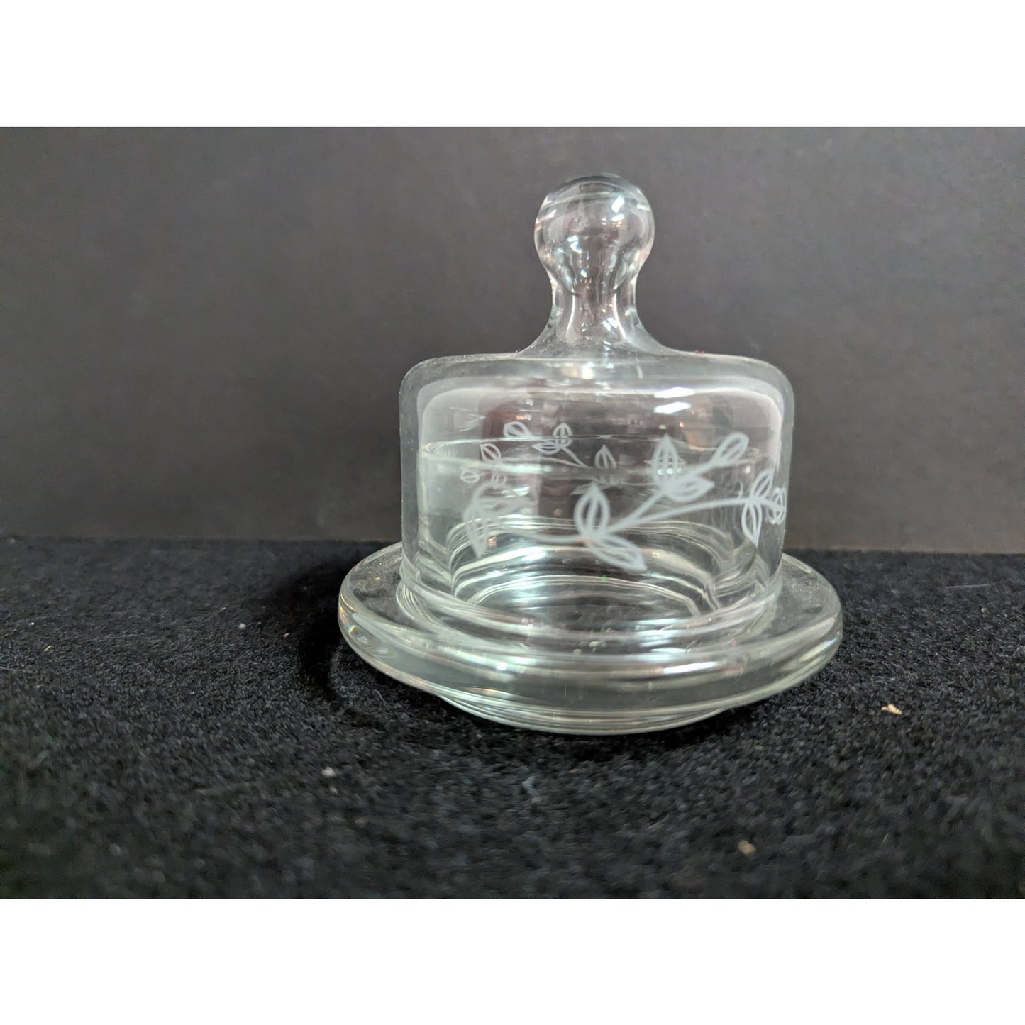Vintage Etched Glass Mini Cheese/Butter Dome with Underplate