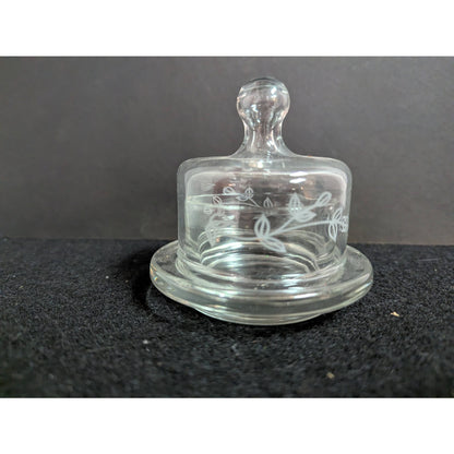 Vintage Etched Glass Mini Cheese/Butter Dome with Underplate
