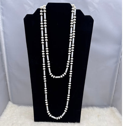 Natural White Lucite Seed Bead Sautoir Length Statement Necklace Large 50"