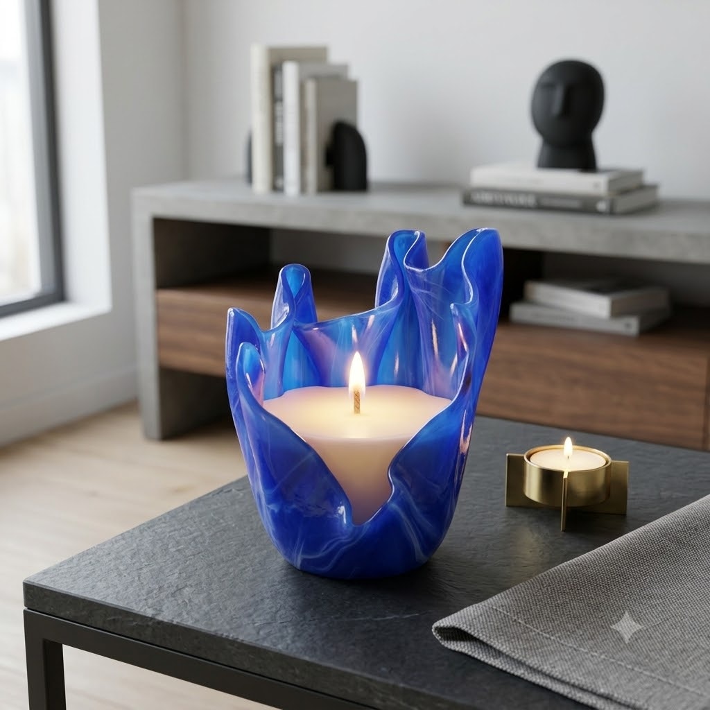 SLAG glass endday Blue Wispy Vase Candle Reusable napkinfold HalfCandle HANDMade