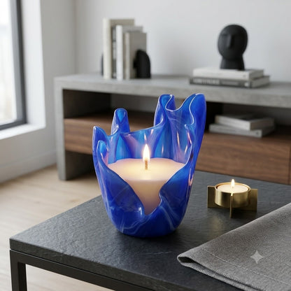 SLAG glass endday Blue Wispy Vase Candle Reusable napkinfold HalfCandle HANDMade