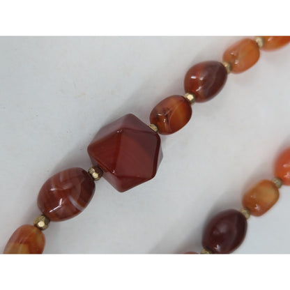 Vintage Carnelian Agate Bead Necklace Terracotta Red Mid-Century Boho Chic