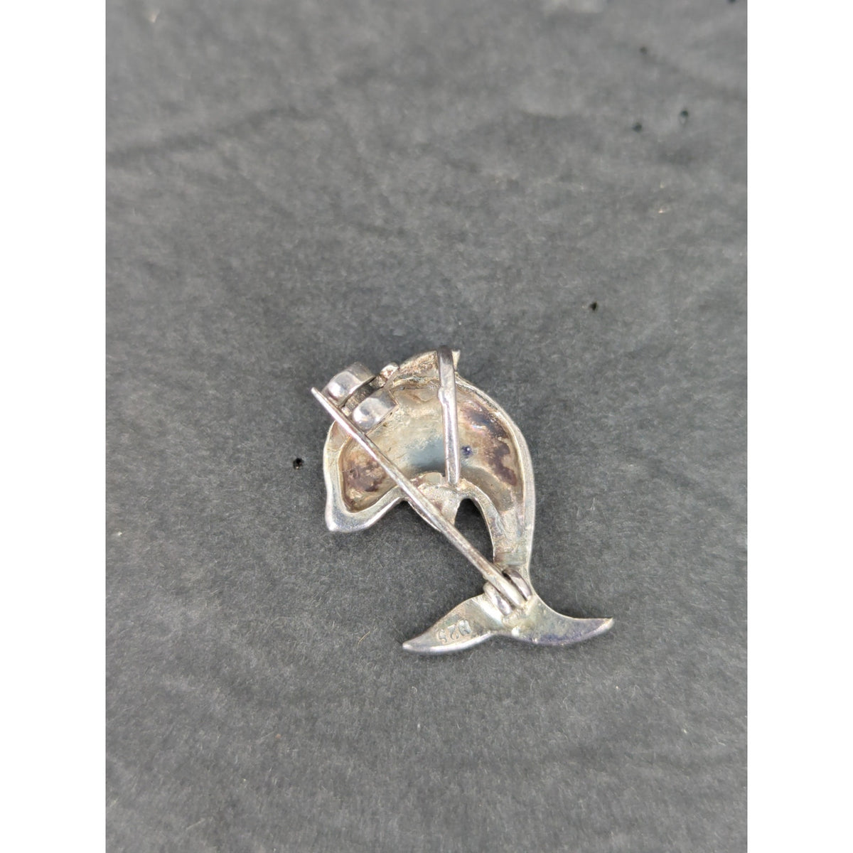 Vintage Sterling Silver 925 Rhinestone Ruby Dolphin Brooch Pin Nautical Retro