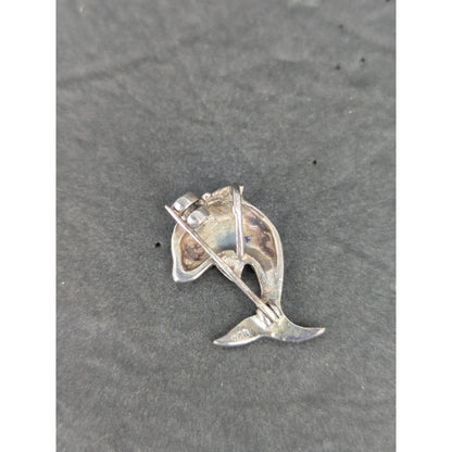 Vintage Sterling Silver 925 Rhinestone Ruby Dolphin Brooch Pin Nautical Retro