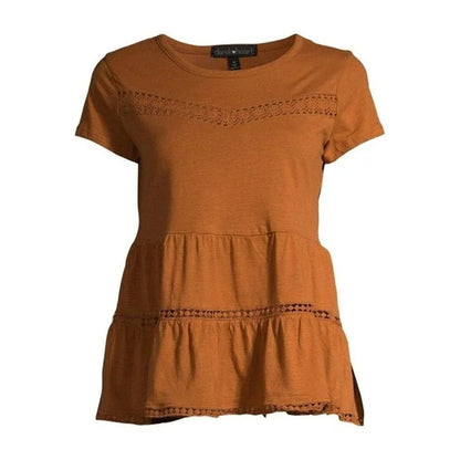 Derek Heart Juniors Babydoll Tiered Pullover Top Sz LARGE Glazed Ginger NWT