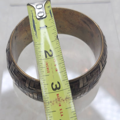 Vintage Mixed Metal Basketweave Bangle Bracelet Brass Copper Silver Tone