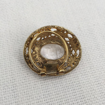 Vintage Estate Faux Pearl Brass Renaissance Brushed brass Tie Scarf brooch Clip