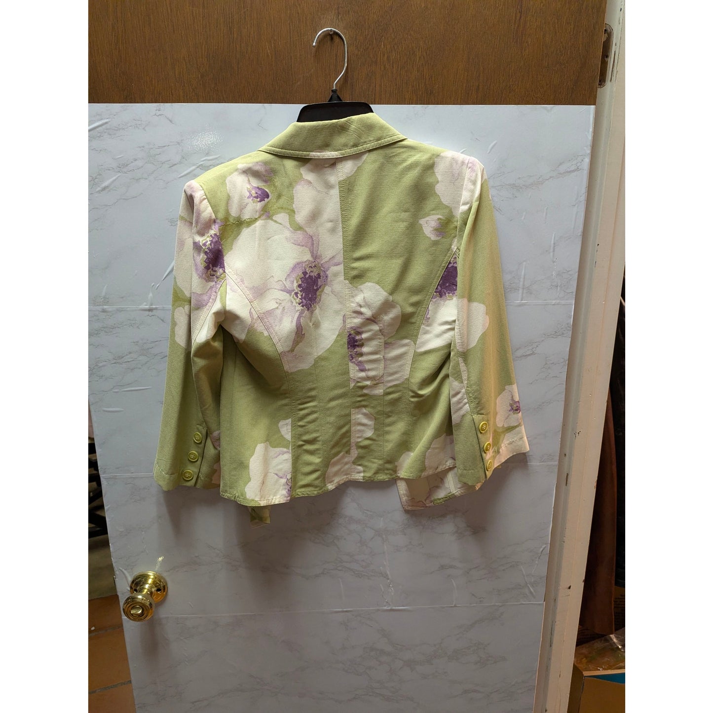 Emma James Watercolor Floral Blazer Jacket Sage Green Purple Size 6
