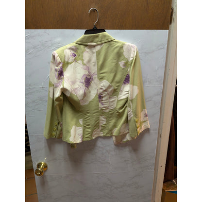 Emma James Watercolor Floral Blazer Jacket Sage Green Purple Size 6
