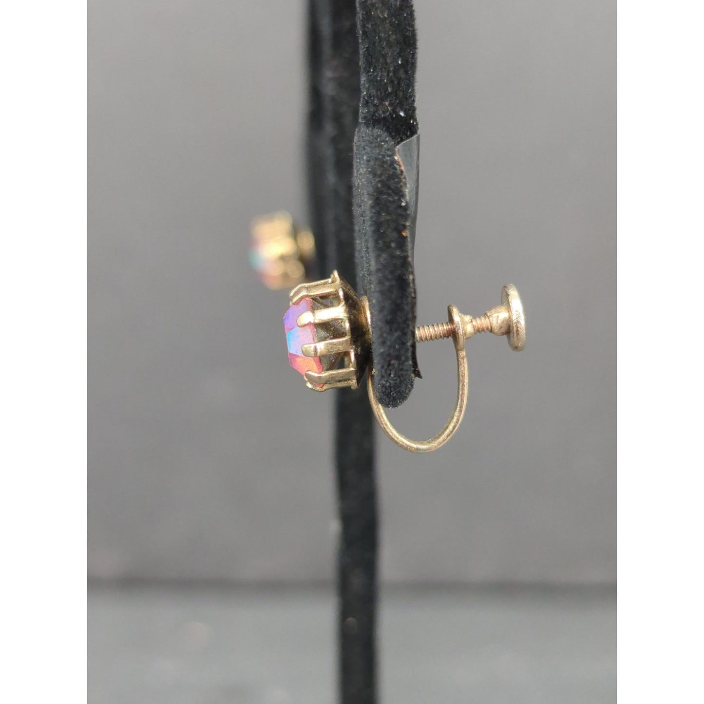 Vintage Iridescent Rhinestone Aurora Borealis Screw Back Clip Earrings
