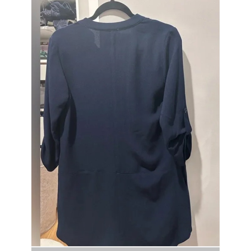 Lush V-Neck Navy sleeve roll-tab cuffs Dress Size Small NEW Casual Travel Light
