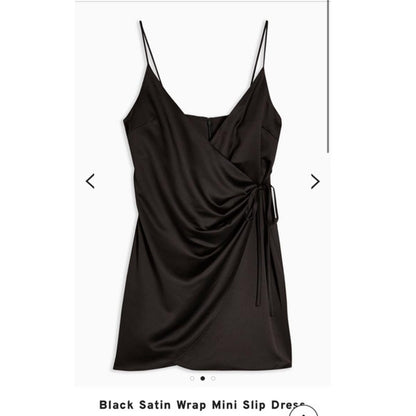 Topshop Black Satin Faux Wrap Spaghetti Strap Mini Dress Size 8