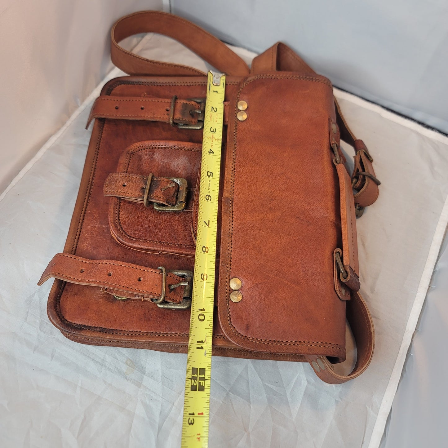 leather Purse bag crossbody camel front flap adjustable top handle Satchel