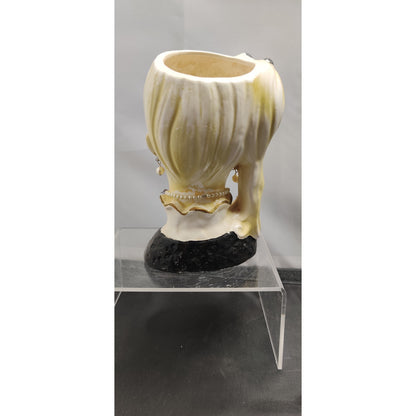 Retro MCM Kitsch Planter Blonde Lady Headvase Black Bow Glam Side Pony Vase