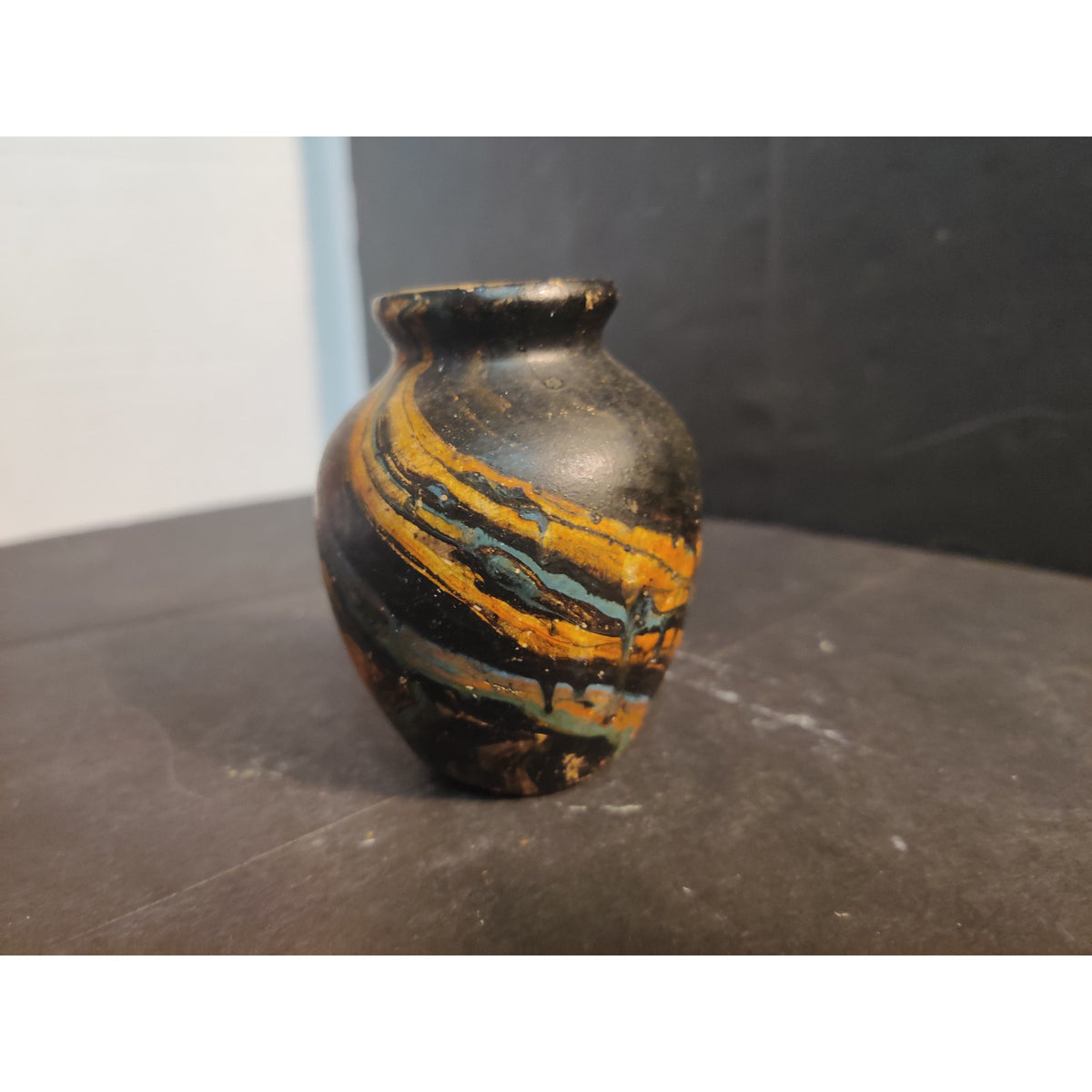 Vintage 3.6" Marbled Studio Pottery Miniature Vase Swirl Art Ceramic